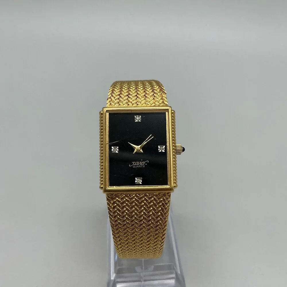 Xavier Mens Watch 25mm Black Dial Gold Tone CRYSTAL CRACKED New Battery